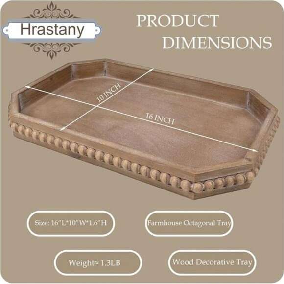 Rustic Wood Beaded Serving Tray Farmhouse Decor Centerpiece Candle Holder - Picture 3 of 7